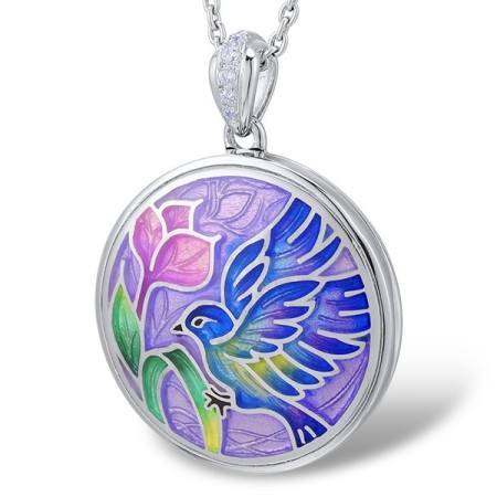 Sterling Silver Pendant Enamel,White Cubic Zirconia (P312842ENASL925)