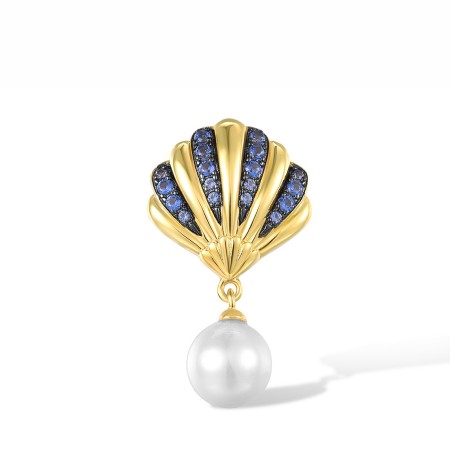 Sterling Silver w/ Yellow Black Plating Pendant Blue Nano Cubic Zirconia,White Shell Beads (P312847BZWSC925)