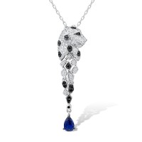 Sterling Silver w/ Black White Plating Pendant Black spinel,Blue Nano Cubic Zirconia,White Cubic Zirconia (P312945SBNSZSK925)