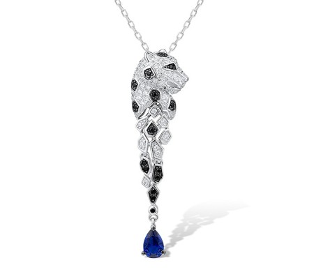 Sterling Silver w/ Black White Plating Pendant Black spinel,Blue Nano Cubic Zirconia,White Cubic Zirconia (P312945SBNSZSK925)