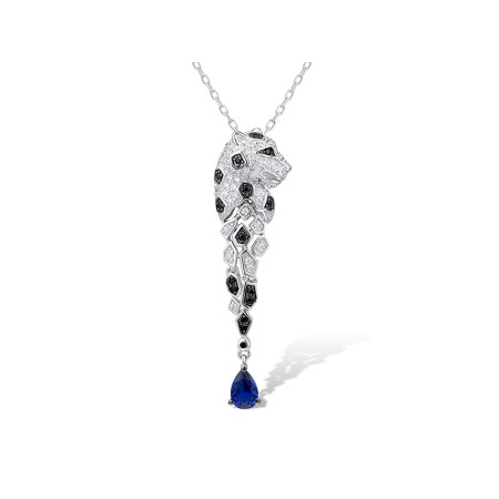 Sterling Silver w/ Black White Plating Pendant Black spinel,Blue Nano Cubic Zirconia,White Cubic Zirconia (P312945SBNSZSK925)