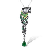 Sterling Silver w/ Yellow Black Plating Pendant Green Glass,Green Spinel,White Cubic Zirconia (P312946SGGNZSC925)