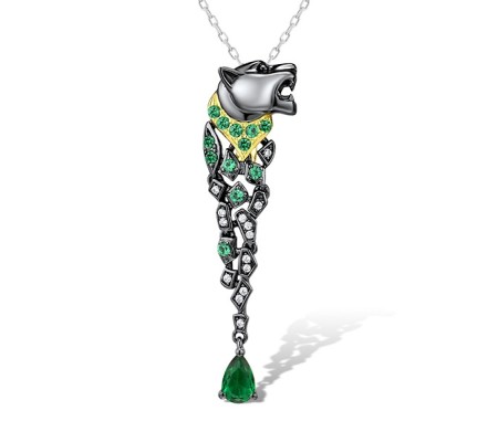 Sterling Silver w/ Yellow Black Plating Pendant Green Glass,Green Spinel,White Cubic Zirconia (P312946SGGNZSC925)