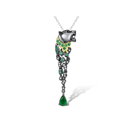 Sterling Silver w/ Yellow Black Plating Pendant Green Glass,Green Spinel,White Cubic Zirconia (P312946SGGNZSC925)
