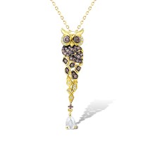 Sterling Silver w/ Yellow Black Plating Pendant Chocolate CZ,White Cubic Zirconia,White Glass (P312947SCWZGSC925)