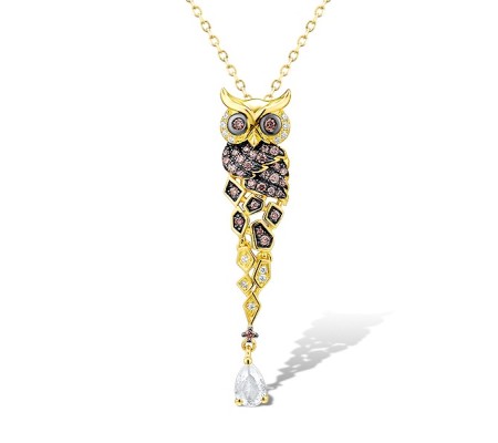 Sterling Silver w/ Yellow Black Plating Pendant Chocolate CZ,White Cubic Zirconia,White Glass (P312947SCWZGSC925)