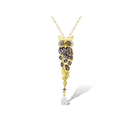 Sterling Silver w/ Yellow Black Plating Pendant Chocolate CZ,White Cubic Zirconia,White Glass (P312947SCWZGSC925)