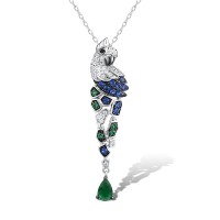 Sterling Silver w/ Black White Plating Pendant Black spinel,Blue Nano Cubic Zirconia,Green Glass,Green Spinel,White Cubic Zirconia (P312949SMULSK925)