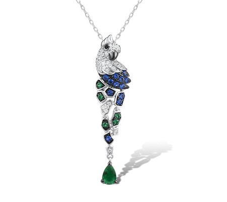Sterling Silver w/ Black White Plating Pendant Black spinel,Blue Nano Cubic Zirconia,Green Glass,Green Spinel,White Cubic Zirconia (P312949SMULSK925)