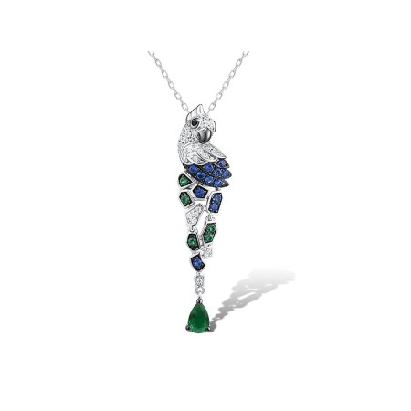 Sterling Silver w/ Black White Plating Pendant Black spinel,Blue Nano Cubic Zirconia,Green Glass,Green Spinel,White Cubic Zirconia (P312949SMULSK925)