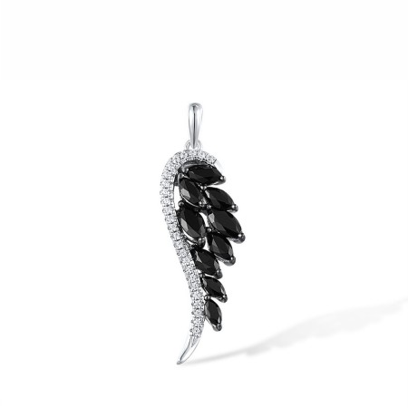 Sterling Silver w/ Black White Plating Pendant Black spinel,White Cubic Zirconia (P313050SBSNZSK925)