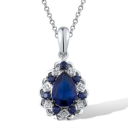 Sterling Silver w/ Black White Plating Pendant Blue Glass,Created Sapphire,White Cubic Zirconia without chain (P313331CSBZSK925)