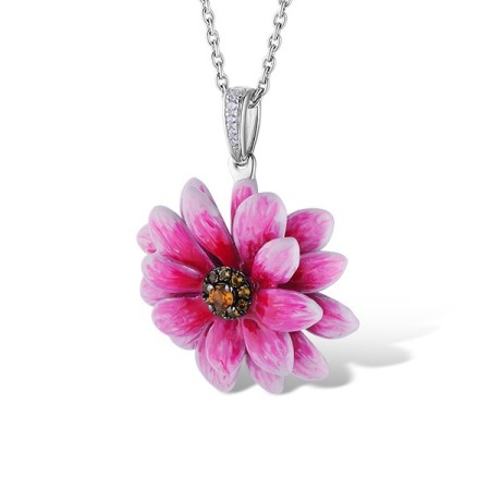 Sterling Silver w/ Black White Plating Pendant Enamel,White Cubic Zirconia,Yellow Nano Cubic Zirconia (Ci (P313414ENASK925)