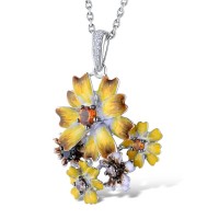 Sterling Silver w/ Black White Plating Pendant Enamel,White Cubic Zirconia,Black spinel,Yellow Nano Cubic Zirconia (Ci,Chocolate CZ (P313416ENASK925)