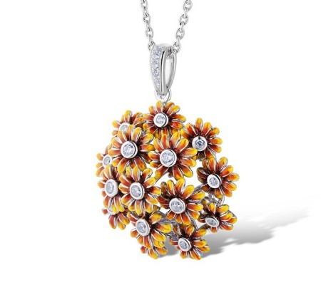 Sterling Silver Pendant Enamel,White Cubic Zirconia (P313419ENASL925)