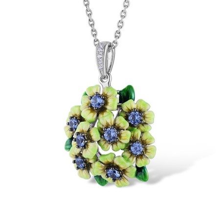 Sterling Silver w/ Black White Plating Pendant Blue Spinel,Enamel,White Cubic Zirconia (P313420ENASK925)