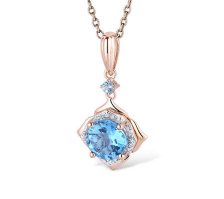 14KRW Pendant Blue Topaz (Swiss Blue),Diamond (P313432BLT14KRW)