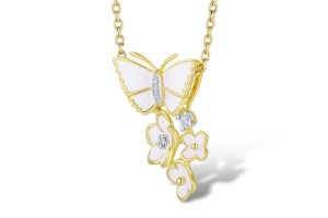 Sterling Silver w/ IONIC YELLOW PLATING Pendant Enamel,White Cubic Zirconia (P313579AENASP925)