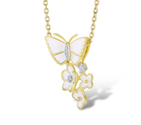 Sterling Silver w/ IONIC YELLOW PLATING Pendant Enamel,White Cubic Zirconia (P313579AENASP925)