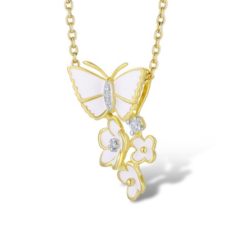 Sterling Silver w/ IONIC YELLOW PLATING Pendant Enamel,White Cubic Zirconia (P313579AENASP925)