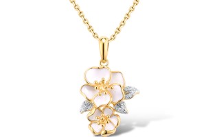 Sterling Silver w/ IONIC YELLOW PLATING Pendant Enamel,White Cubic Zirconia (P313583SENASP925)