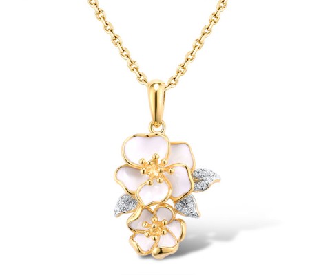 Sterling Silver w/ IONIC YELLOW PLATING Pendant Enamel,White Cubic Zirconia (P313583SENASP925)