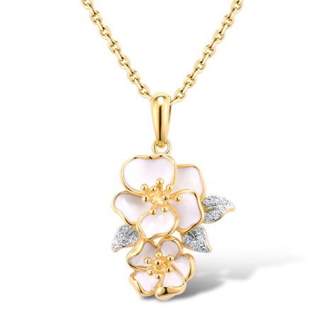 Sterling Silver w/ IONIC YELLOW PLATING Pendant Enamel,White Cubic Zirconia (P313583SENASP925)