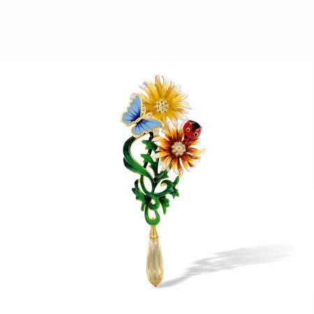 Sterling Silver w/ Yellow Plating Pendant Champagne Cubic Zirconia,Enamel,Yellow Glass,Yellow Nano Cubic Zirconia (Ci (P313610ENA1SY925)