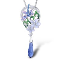 Sterling Silver Pendant White Cubic Zirconia,Blue Glass,Enamel (P313613ENASL925)