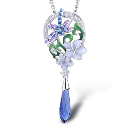 Sterling Silver Pendant White Cubic Zirconia,Blue Glass,Enamel (P313613ENASL925)