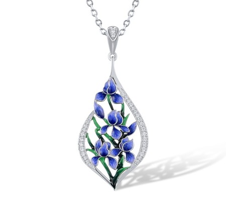 Sterling Silver Pendant Enamel,White Cubic Zirconia (P313616ENASL925)