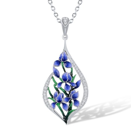 Sterling Silver Pendant Enamel,White Cubic Zirconia (P313616ENASL925)