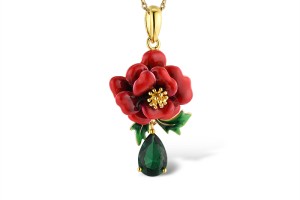 Sterling Silver w/ Yellow Plating Pendant Enamel,Green Glass (P313617ENASY925)