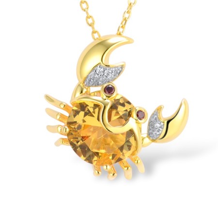 Sterling Silver w/ IONIC YELLOW PLATING Pendant Garnet Cubic Zirconia,White Cubic Zirconia,Yellow Glass (P313626SGWYGSP925)