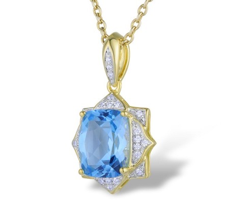 14KYW Pendant Blue Topaz (Swiss Blue),Diamond (P313647BLT14KYW)