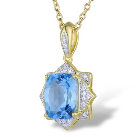 14KYW Pendant Blue Topaz (Swiss Blue),Diamond (P313647BLT14KYW)