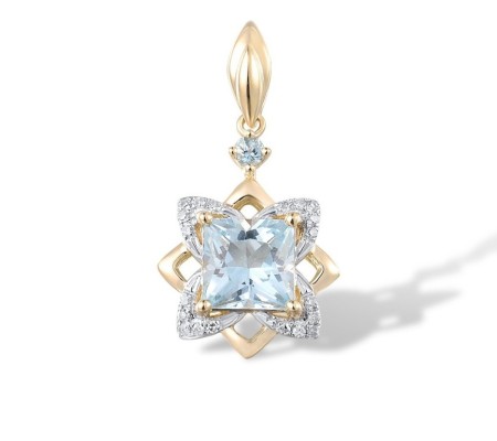 14KYW Pendant Blue Topaz (Sky Blue),Blue Topaz (Swiss Blue),Diamond (P313648BTK14KYW)