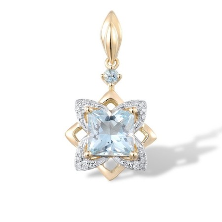 14KYW Pendant Blue Topaz (Sky Blue),Blue Topaz (Swiss Blue),Diamond (P313648BTK14KYW)