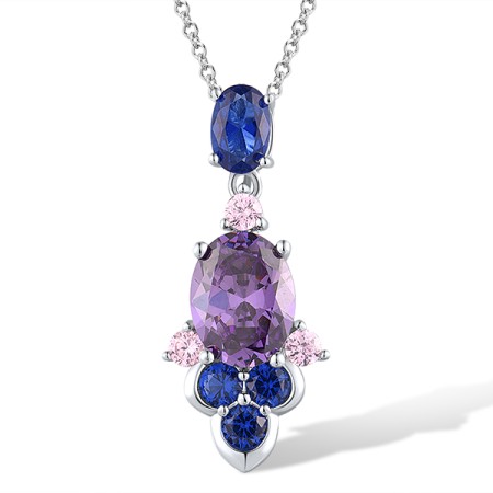 Sterling Silver Pendant Pink Cubic Zirconia,Amethyst Cubic Zirconia,Blue Nano Cubic Zirconia (P313686SBAPZSL925)