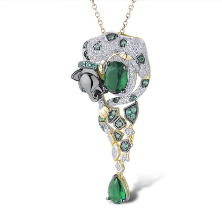 Sterling Silver w/ Yellow Black White Plating Pendant Green Glass,Green Spinel,White Cubic Zirconia (P313760GGNZSZ925)