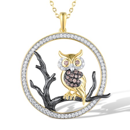 Sterling Silver w/ Yellow Black White Plating Pendant Chocolate CZ,White Cubic Zirconia (P313762CHWZSZ925)