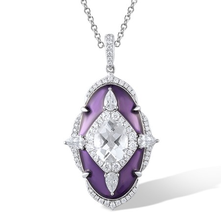 Sterling Silver Pendant Enamel,White Cubic Zirconia,White Glass without chain (P313768ENASL925)