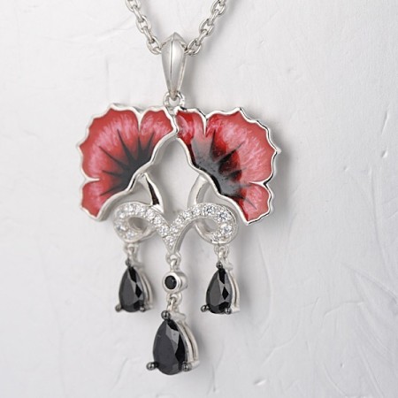 Sterling Silver w/ Black White Plating Pendant Black spinel,Enamel,White Cubic Zirconia (P313933ENASK925)