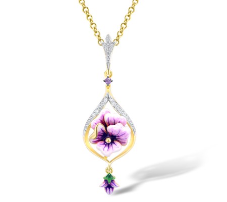 Sterling Silver w/ Yellow Black White Plating Pendant Enamel,White Cubic Zirconia,Amethyst Cubic Zirconia (P313936ENASZ925)