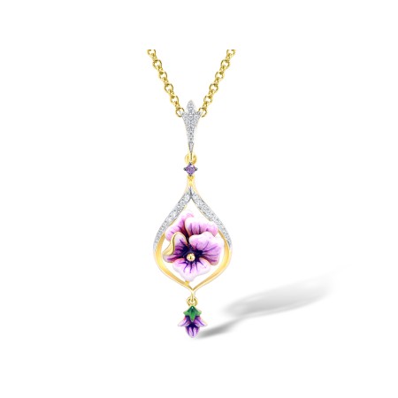Sterling Silver w/ Yellow Black White Plating Pendant Enamel,White Cubic Zirconia,Amethyst Cubic Zirconia (P313936ENASZ925)