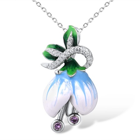 Sterling Silver Pendant Enamel,White Cubic Zirconia,Amethyst Cubic Zirconia (P313942ENASL925)