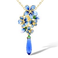 Sterling Silver w/ Yellow Plating Pendant Blue Glass,Enamel (P313944ENASY925)