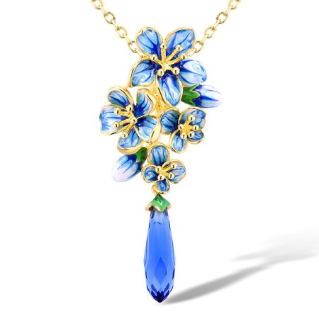 Sterling Silver w/ Yellow Plating Pendant Blue Glass,Enamel (P313944ENASY925)