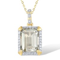 14KYW Pendant Diamond,Prasiolite (Green Amethyst) (P313973GAM14KYW)