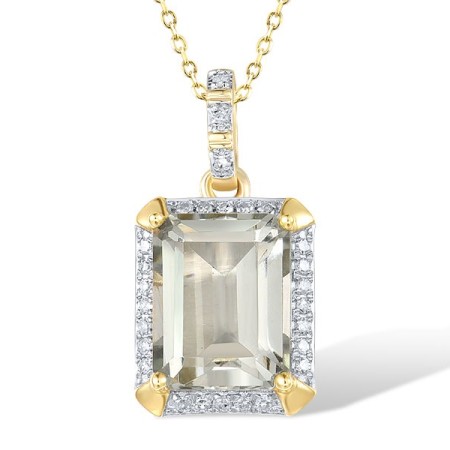 14KYW Pendant Diamond,Prasiolite (Green Amethyst) (P313973GAM14KYW)
